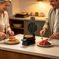 Gaufrier double rotatif noir à base stable, pour gaufres belges de 1 pouce d'épaisseur, à double couche, avec bouton de cuisson rapide, pour snacks et gaufres