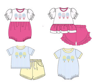 Conjunto de 2 Piezas de Ropa para Bebés: Pantalones Cortos Transpirables de Algodón y Spandex con Estampado de Paletas para Primavera/Otoño y Pelele Burbuja Informal Personalizado - Product Image 1