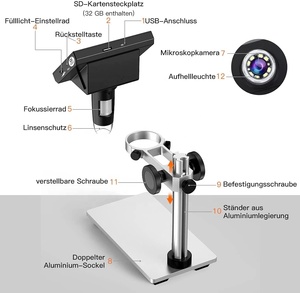 720P Microscope Numérique pour la Réparation Mobile 1000X avec 4.3 pouces ÉCRAN LCD 8LED Batterie au Lithium Intégrée avec socle - Product Image 4