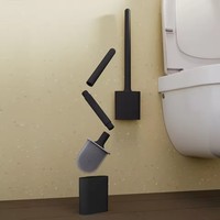 Brosse de toilette en silicone noir avec long manche, nettoyeur flexible, mini brosse de salle de bain, support à séchage rapide, accessoires de salle de bain
