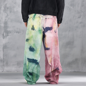 Jeans décontractés et amples, nouvelle tendance, marque, coupe droite, design graffiti à l'encre aquarelle et délavé à l'eau de Javel, avec trous - Product Image 5