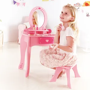 Tocador de madera rosa para niños, juguetes de princesa de moda, conjunto de maquillaje de imitación para niños, vestidor con espejo, juguete para niños y sto