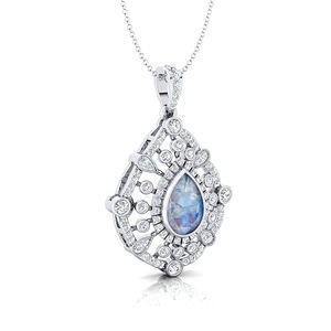 Pierre de lune arc-en-ciel naturelle en or massif avec de vrais diamants bijoux fins cadeau d'anniversaire vintage petite amie - Product Image 4