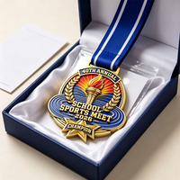 Médaille sportive personnalisable en alliage de zinc avec impression UV, technique de moulage sous pression, design ruban bleu pour cadeaux publicitaires et souvenirs