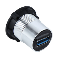 Soket tipe USB-C potongan dudukan Panel 22mm/konektor pemasangan lubang bulat USB C betina ke USB 3.0 betina a