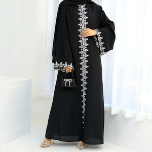 Abaya Islamica Loriya all'Ingrosso, Vestito Lungo Arabo di Dubai per Donne Musulmane, Abaya Nera con Ricami Floreali, Kimono Abaya - Product Image 2