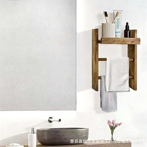 Étagère de salle de bain en bois massif, murale, rectangulaire, pour articles de soins personnels - Product Image 2