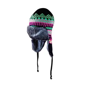 批发条纹提花刺绣儿童冬季针织帽子围巾手套保暖套装针织耳罩绒球制造商