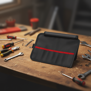 Sac à outils enroulable à 7 compartiments pour pinces à épiler, noir avec bordure rouge - Product Image 2