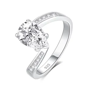 Quality Jewelry Supplier Engagement Wedding Women 925 Sterling Silver VVS1 3 Carat Pear Cut Moissanite Ring Diamond