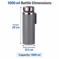 Bouteille d'eau isotherme en acier inoxydable de 1000 ml avec affichage de la température, filtre à thé, poignée, anti-fuite, thermos