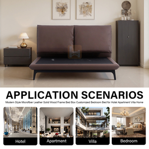 Lit <span class=keywords><strong>avec</strong></span> <span class=keywords><strong>sommier</strong></span> en bois de bouleau et cuir microfibre écologique, moderne, luxueux, confortable, personnalisé pour hôtel, appartement, villa, maison - Product Image 2