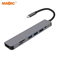 Concentrateur USB 7 en 1, adaptateur Type C 4K 30Hz, répartiteur 1 PD, station d'accueil pour ordinateur portable PC