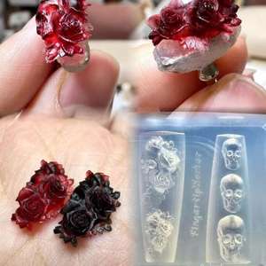 Y2K Halloween Rosa flor <span class=keywords><strong>calavera</strong></span> silicona Nail Art moldes japonés DIY esqueleto mano diseño transparente tallado molde para Nail Art - Product Image 4