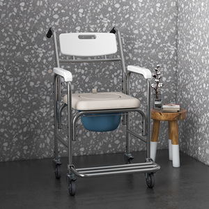 HOMCOM Silla de Ruedas Impermeable con Asiento de Inodoro en Piel Sintética, 4 Ruedas, Inodoro Extraíble para Ancianos/Discapacitados, 84x54x96cm - Product Image 2