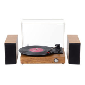 Tourne-disque <span class=keywords><strong>vintage</strong></span> rétro d'usine 3 vitesses avec haut-parleurs d'étagère en bois pour audio Bluetooth et entrée AUX - Product Image 5