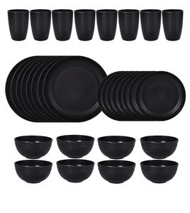 Ensemble de couverts en paille de blé <span class=keywords><strong>noir</strong></span> 32 pièces/ensemble, <span class=keywords><strong>vaisselle</strong></span> incassable pour la maison, ensemble de <span class=keywords><strong>vaisselle</strong></span> léger - Product Image 4