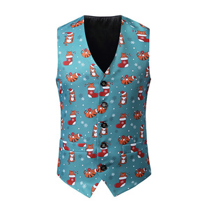 Custom <strong>Men's</strong> Red Winter <strong>Christmas</strong> Vest Belt Santa Claus Patterns Tie Pocket Square Gift Family Party Single-breasted <strong>Waistcoats</strong> - Product Image 3