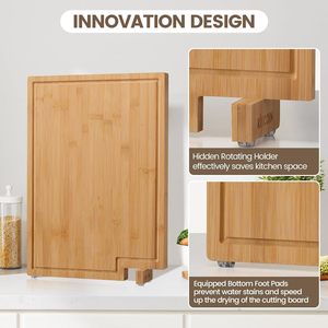 Planche à découper en bambou rectangulaire double face avec poignée antidérapante pour la cuisine et l'extérieur - Product Image 3