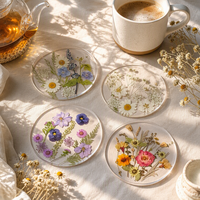Coaster Akrilik Bulat Langsung dari Pabrik, Desain Floral Botanical Transparan, Tebal 3mm, Cetak UV, Grosir untuk Kafe