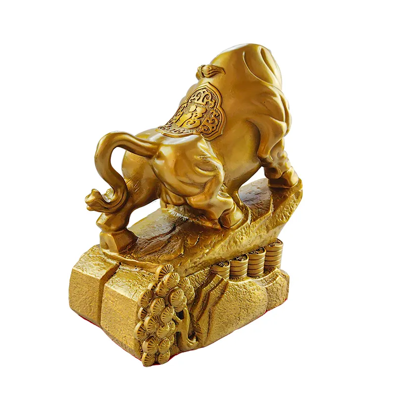 2024 preço de atacado cobre estátua produtos casa fengshui ornamentos decoração de metal bronze dourado zodiac touro ornamentos animais