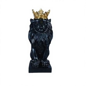 Lion <b>King</b> <b>Crown</b> Statue Animal Sculpture Resin Figurine Abstract Table Decor Craft Ornament for Home Office Feng Shui White Black - Product Image 2