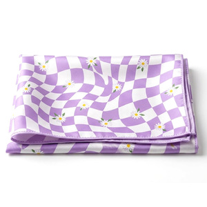 Pañuelo Cuadrado con Estampado de Margaritas a Cuadros Morados y Blancos para Mujer, Casual, para Todas las Temporadas, de Poliéster y Nailon, Multifuncional, para Uso Diario - Product Image 1