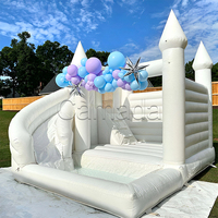 Château gonflable 4-en-1 blanc pour mariage avec toboggan et piscine à balles, pour intérieur et extérieur