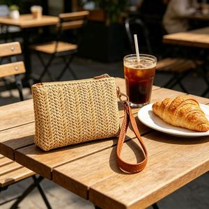 Faux Straw Wristlet Coin Purse for Women Detachable <b>Wrist</b> <b>Strap</b> Small Pouch Portable Cash Holder - Product Image 4