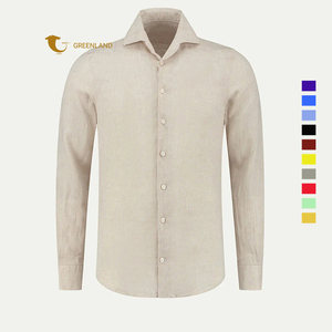 Camicie Eleganti Classiche <span class=keywords><strong>da</strong></span> <span class=keywords><strong>Uomo</strong></span> di Lusso per l'Autunno, Slim Fit, di Alta Qualità, a Maniche Lunghe, con Bottoni, Logo Personalizzabile, 100% <span class=keywords><strong>Lino</strong></span> Tinto <span class=keywords><strong>in</strong></span> Tinta Unita - Product Image 1