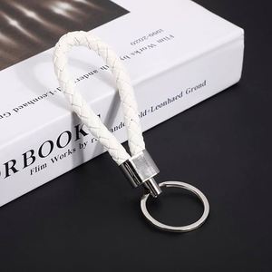 Braided Leather Cord Keychain Woven Wristlet Lanyard Stainless Steel <b>Key</b> Ring PU Leather Designer Accessories for Men Women - Product Image 6