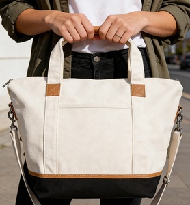 Customizable Weekender <strong>Bag</strong> Wholesale <strong>Patchwork</strong> Bottom Durable Cotton Canvas Travel Tote <strong>Bag</strong> With Handle and Adjustable Straps - Product Image 6