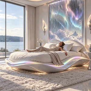 Letto a Forma di Onda Bianco con Luce LED Cambia Colore, Letto di Design Moderno per Camera da Letto di Lusso e Villa - Product Image 1