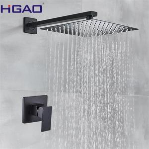 Mélangeur de <span class=keywords><strong>douche</strong></span> à effet pluie mural en laiton noir mat Pommeau de <span class=keywords><strong>douche</strong></span> compté mural au fini chromé Système de robinet inversé poli - Product Image 1