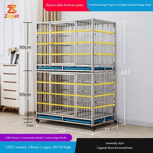 Jaula para Perros de Acero Inoxidable Zepet, de 2 Niveles y 4 Habitaciones, Jaula Resistente Apilable, 187 cm de Altura, Profesional - Product Image 3