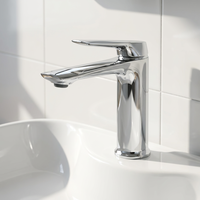 Robinet de salle de bain moderne en laiton chromé poli, monocommande, monotrou, avec valve en céramique, à poser sur le plan, eau chaude/froide, pour hôtel et appartement