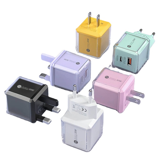 40W GaN Transparent Charger Dual Port PD QC3.0 CE Certified for Phone Laptop Tablet Earphone