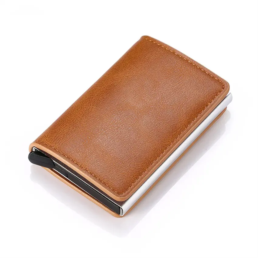 Credit Card Case RFID Blocking Leather Aluminum Slim Pocket Business Card Holder
