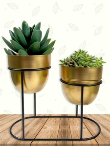 Modern Golden Glossy Metal Planter with Gold Plated Stand <b>for</b> Indoor & Outdoor <b>Plants</b> Home & Office Decor <b>Table</b> Top Floral Pots - Product Image 5