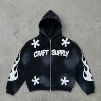 Sweat à capuche zippé personnalisé 460 GSM pour homme, délavage acide, impression sérigraphiée, épaules tombantes, fermeture éclair intégrale, cordon de serrage, poche kangourou, fabricant OEM ODM