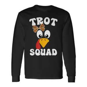 T-shirt à manches longues unisexe pour adulte, col rond, imprimé numérique, motif léopard et nœud, pour l'événement Thanksgiving Turkey Trot Squad, idéal pour la marche et la course - Product Image 1
