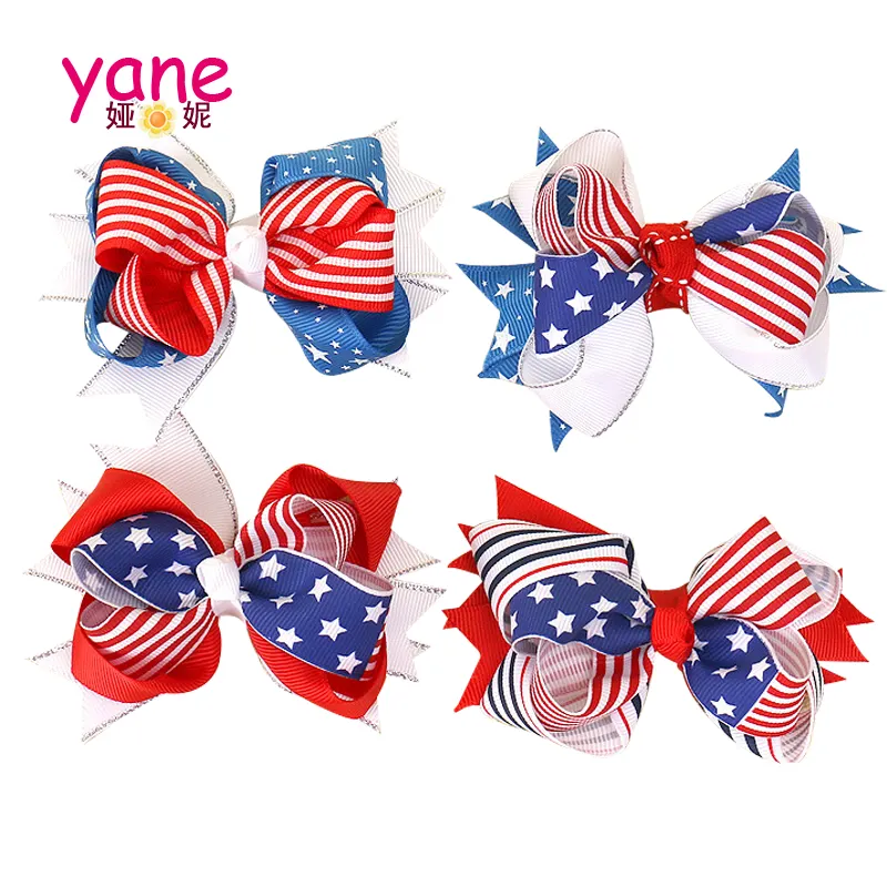 Fashion American Flag image ribbon little bow hair clip for girls