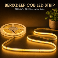 Bande LED COB 320 LED/m Dimmable et Découpable 5V USB 8mm de Large avec Fonction Plug-in, Ruban LED Sans Points pour Chambre et Cuisine