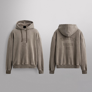 Sweat-shirt à capuche ample en molleton 100 % coton délavé style vintage pour homme KingSen, avec imprimé vieilli et épaules tombantes - Product Image 5