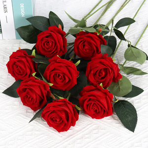 Fleur artificielle en soie, <span class=keywords><strong>rose</strong></span> en flanelle de simulation, technologie velours perlé, pour décoration murale maison, hôtel, mariage, Saint-Valentin - Product Image 1