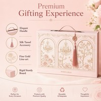 Boîte cadeau de luxe rose personnalisée avec logo, rigide, en carton, style vintage, avec pompon chandelier, vente en gros