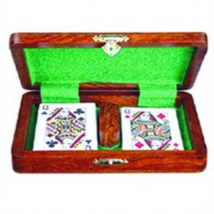 Handmade Solid Wood Eco-Friendly Card Box Inlaid Checkerboard Design <b>Green</b> Felt Interior Polished Finish Rectangle Shape Antique - Product Image 2