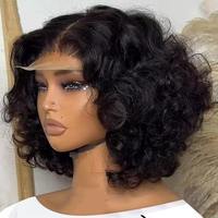 Wig Ekstensi Rambut Virgin Brazil 14 Inci, Keriting Kinky, Bob Pendek, Gaya Body Wave HD untuk Wig Lace Frontal bagi Wanita Kulit Hitam
