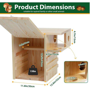 <span class=keywords><strong>Casetta</strong></span> per Scoiattoli in Legno Personalizzata e Allargata, Grande Nido Esterno con Piattaforma Esterna per Scoiattoli e Pecorelli - Product Image 2