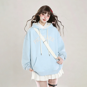 <span class=keywords><strong>Sweat</strong></span>-shirt à <span class=keywords><strong>capuche</strong></span> décontracté pour <span class=keywords><strong>femme</strong></span>, en jersey de haute qualité, anti-rétrécissement, avec lettres brodées contrastées, fabriqué en usine, pour l'automne - Product Image 4